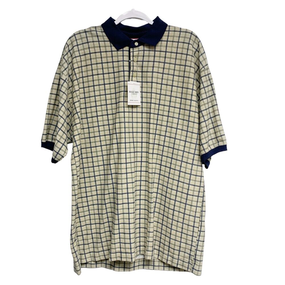 Vintage Bugle Boy Mens Size XL Short Sleeve Tartan Plaid Polo